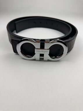 Salvatore Ferragamo Black Leather Gancini Belt